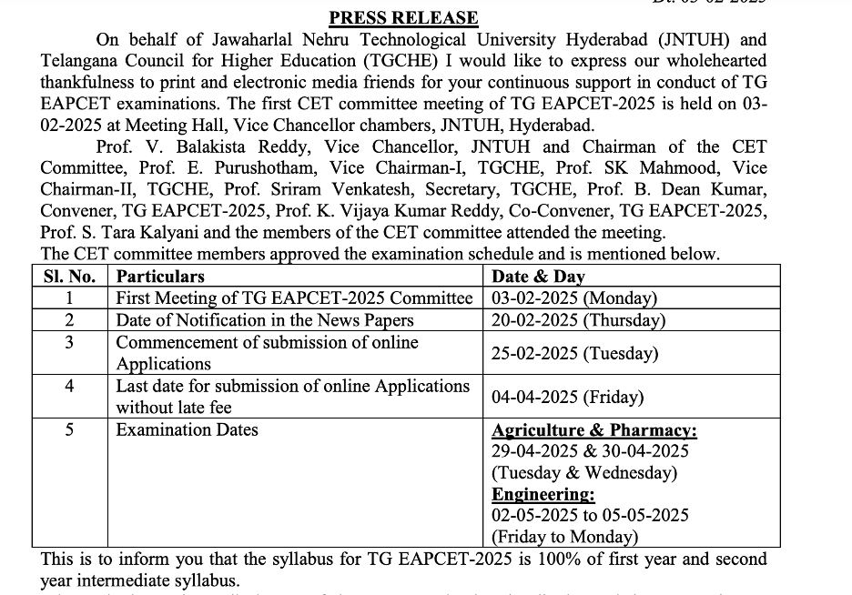 You are currently viewing TG EAPCET 2025 Exam Schedule: Important Dates, Application Process, and Eligibility